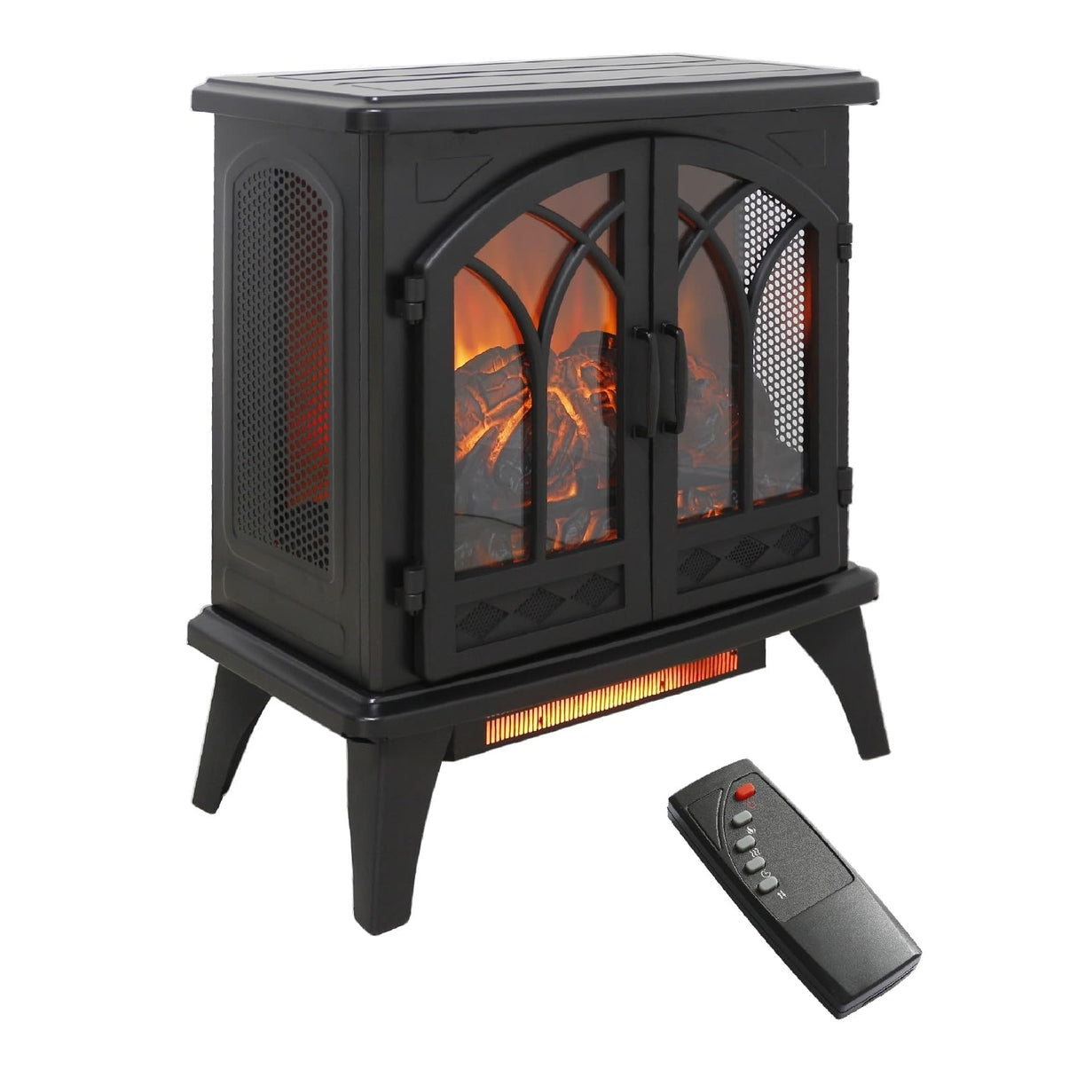 Fireplace 24 Inch Black Fireplace for Bedroom 24" 3D Flame Electric Infrared Quartz Fireplace Stove