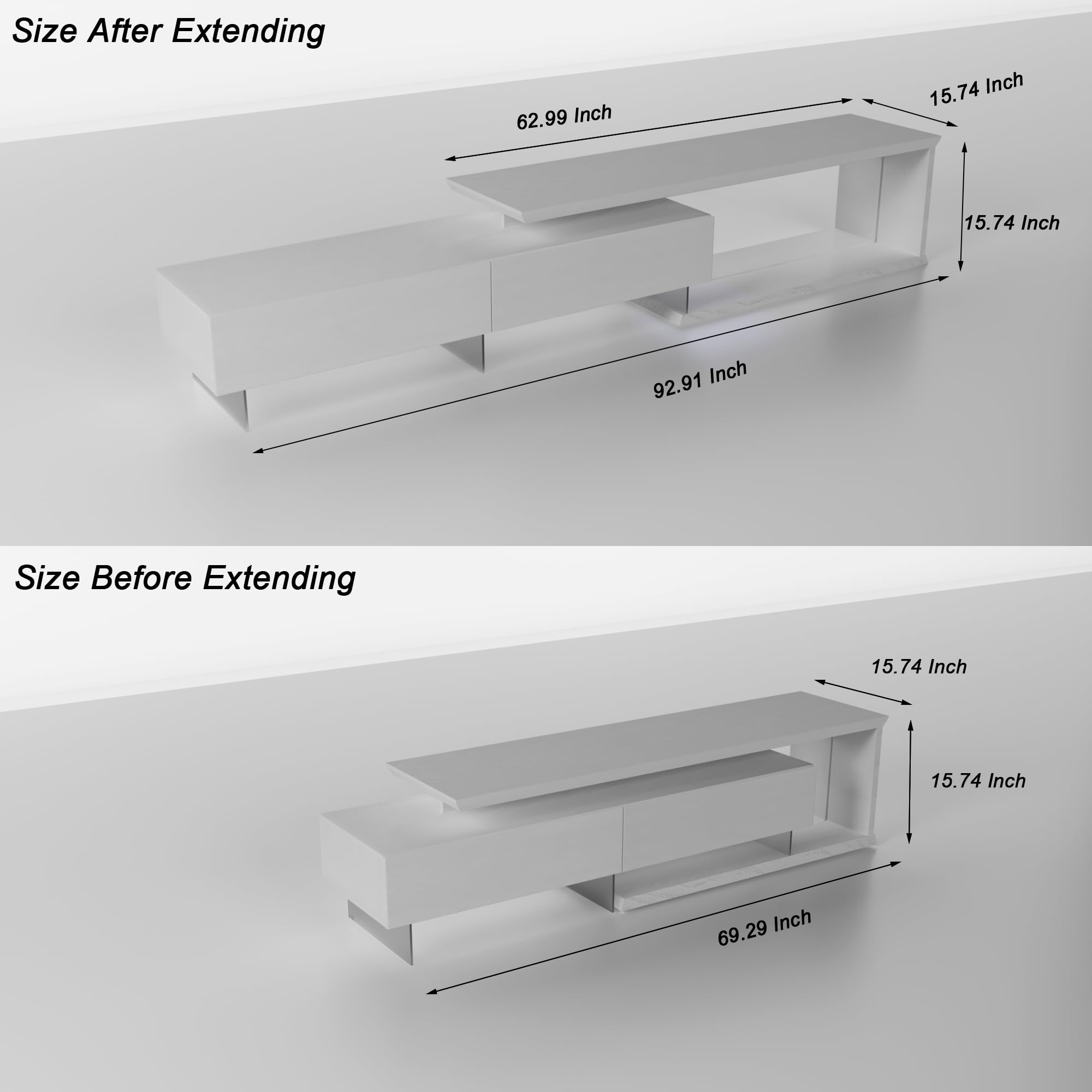 TV Console Extendable LED TV Stand with Remote Control & Storage Cabinets, Changing