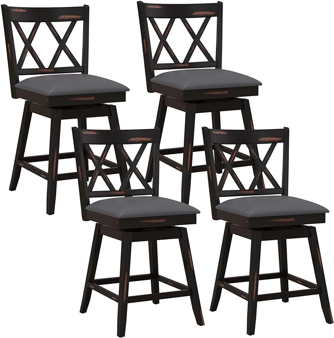 Bar Stool Set of 2, 360° Swivel Counter Height 25inch Bar Stool