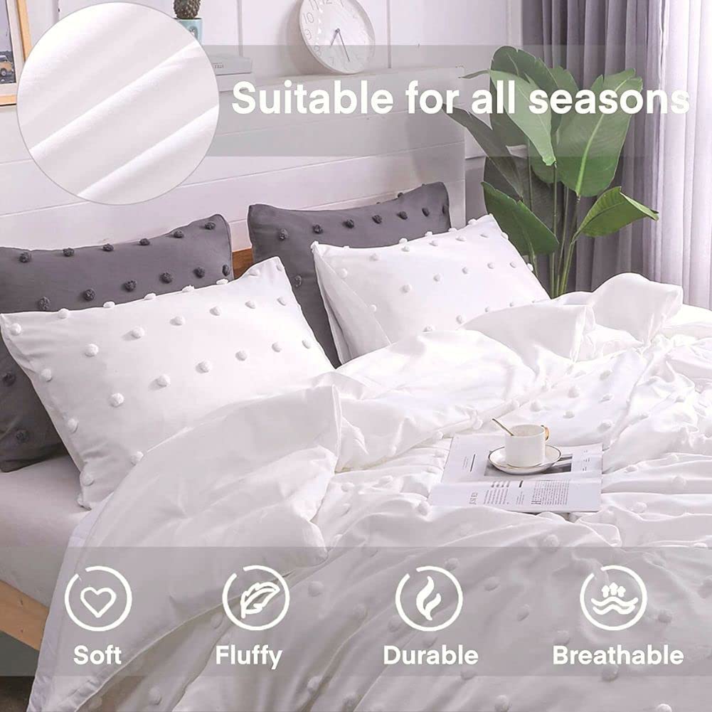 Tufted White Full Comforter Set (80x90 inches), 3 Pieces- Soft Cotton Jacquard