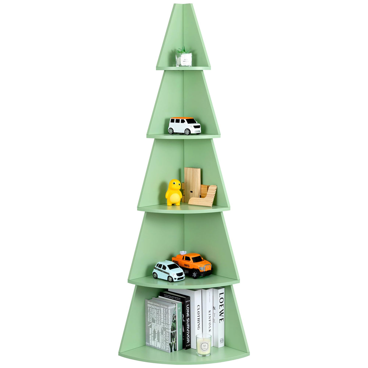 Tree BookShelf, 5 Tier Corner Book Shelf, 62" Tall Christmas Tree Corner Ladder Shelves Display Stand,