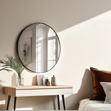 30 Inch Black Round Bathroom Mirror - Modern Metal Frame Wall Mirror