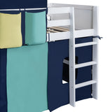 Playhouse Twin Size Loft Bed with Tent and Tower