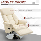 CHARMMA Manual Recliner Chair for Adults, Adjustable Swivel Recliner with Footrest, Padded Arms, PU Leather Upholstery and Steel Base for Living Room, Cream White