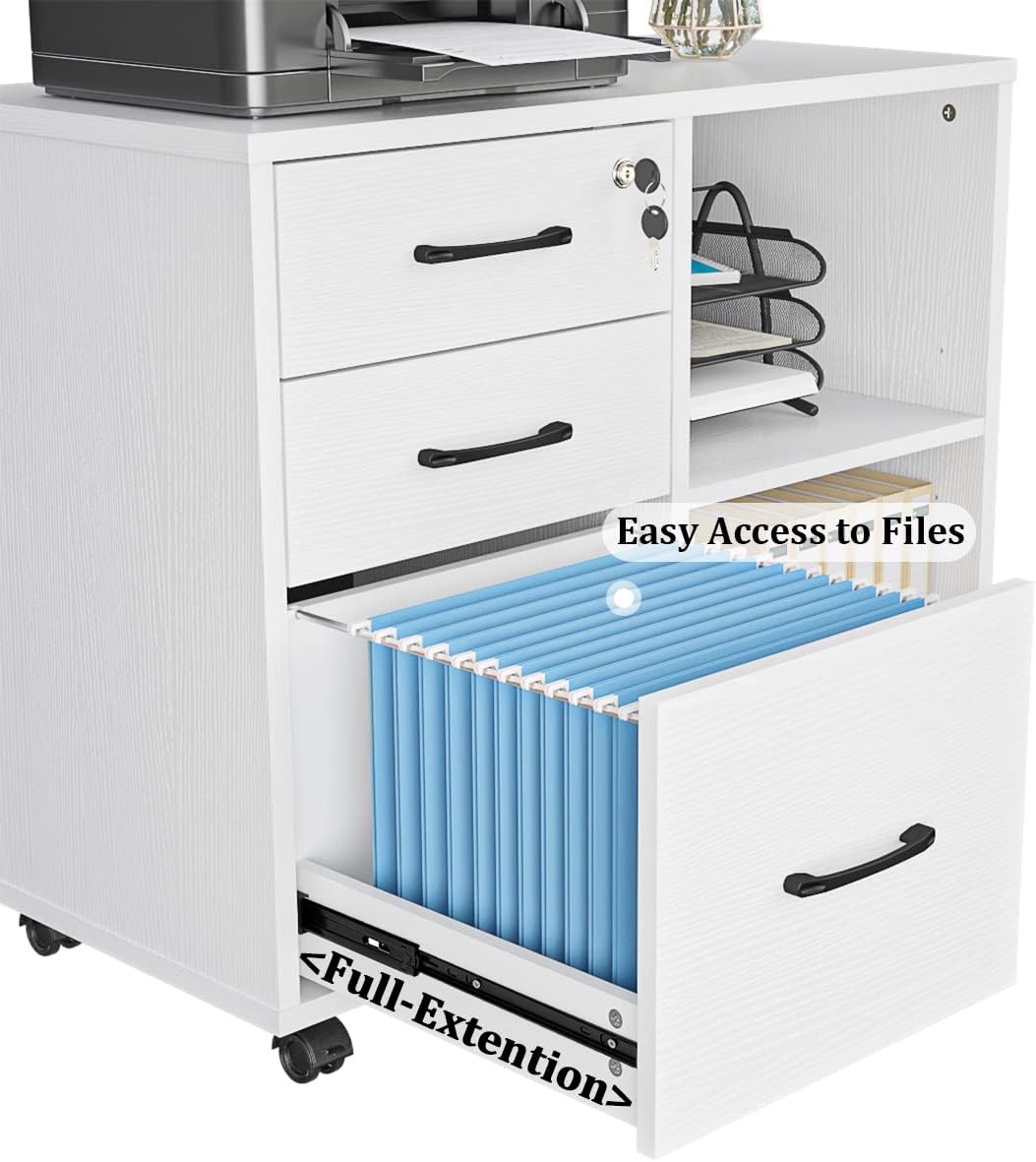 3 Drawer File Cabinets, Mobile Lateral Printer Stand with Open Shelf, Rolling Filing Cabinet