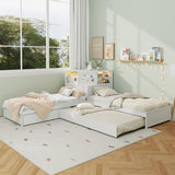 Bed with Trundle and Drawer,3-in-1 Low Corner Platform Bed Linked with Built-in Desk