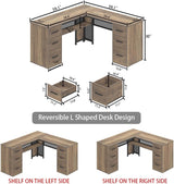 Large L Shaped Home Office Desk with Drawers, Rustic L-shaped Computer Desk