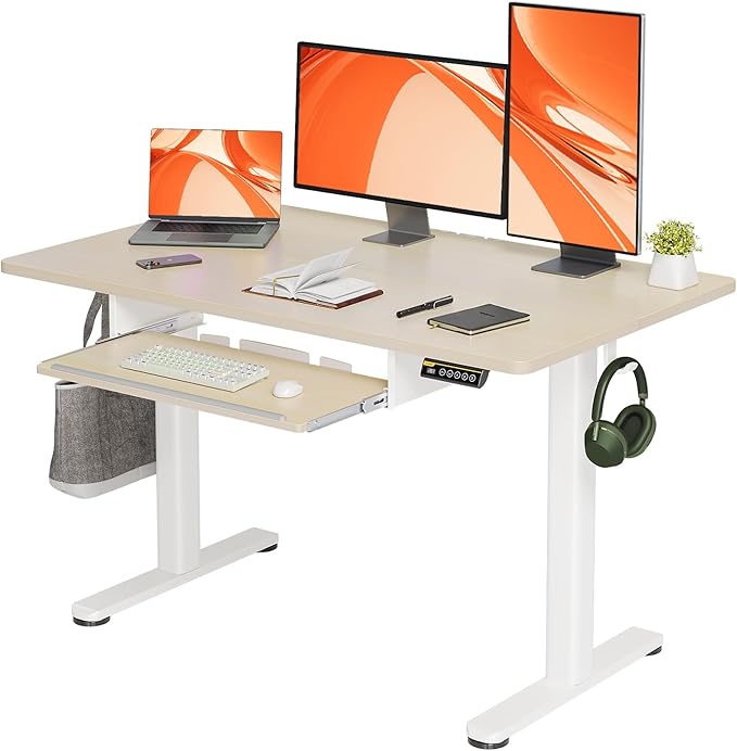 Standing Desk with Keyboard Tray, Standing Desk Adjustable Height, Raising Desks for Home Office and Computer Workstation, 48 Inches, Black