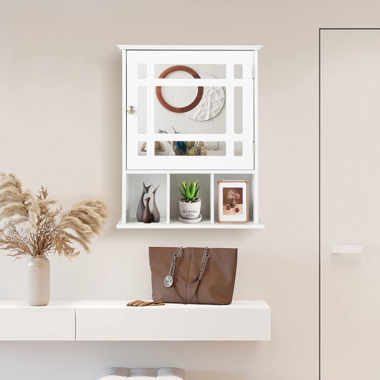 Bathroom Medicine Cabinet with Mirror, Wall Mounted Hanging Storage Organizer with Adjustable Shelf
