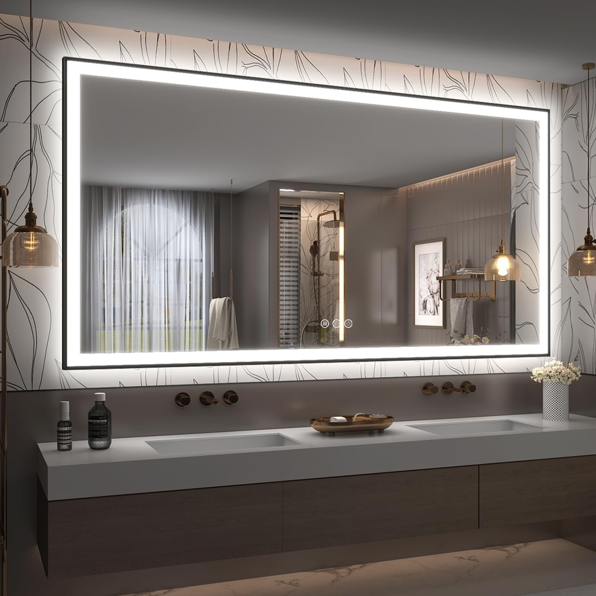 LED Bathroom Mirrors with Black Frame Wall Mounted