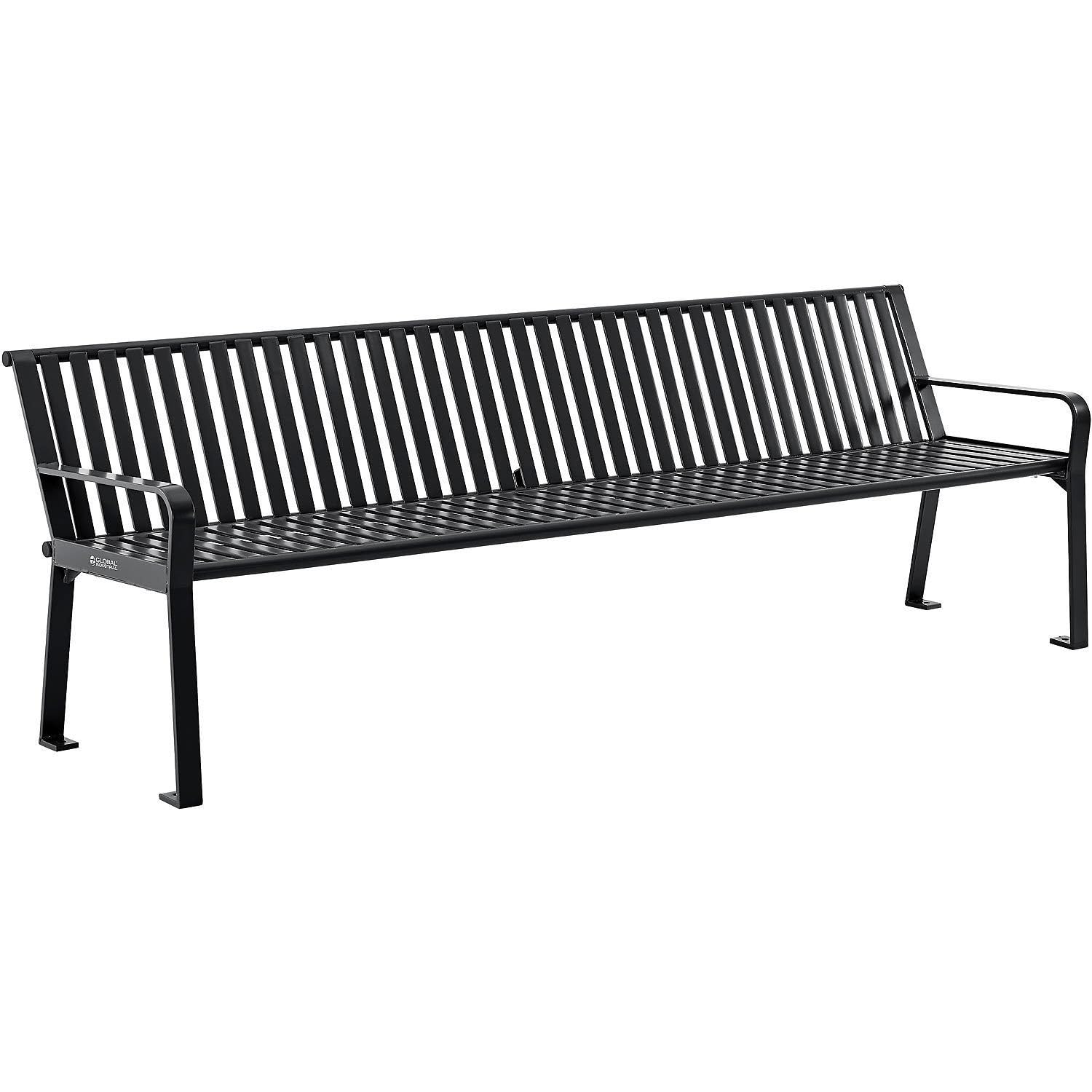 . Outdoor Park Bench with Back, Vertical Steel Slat