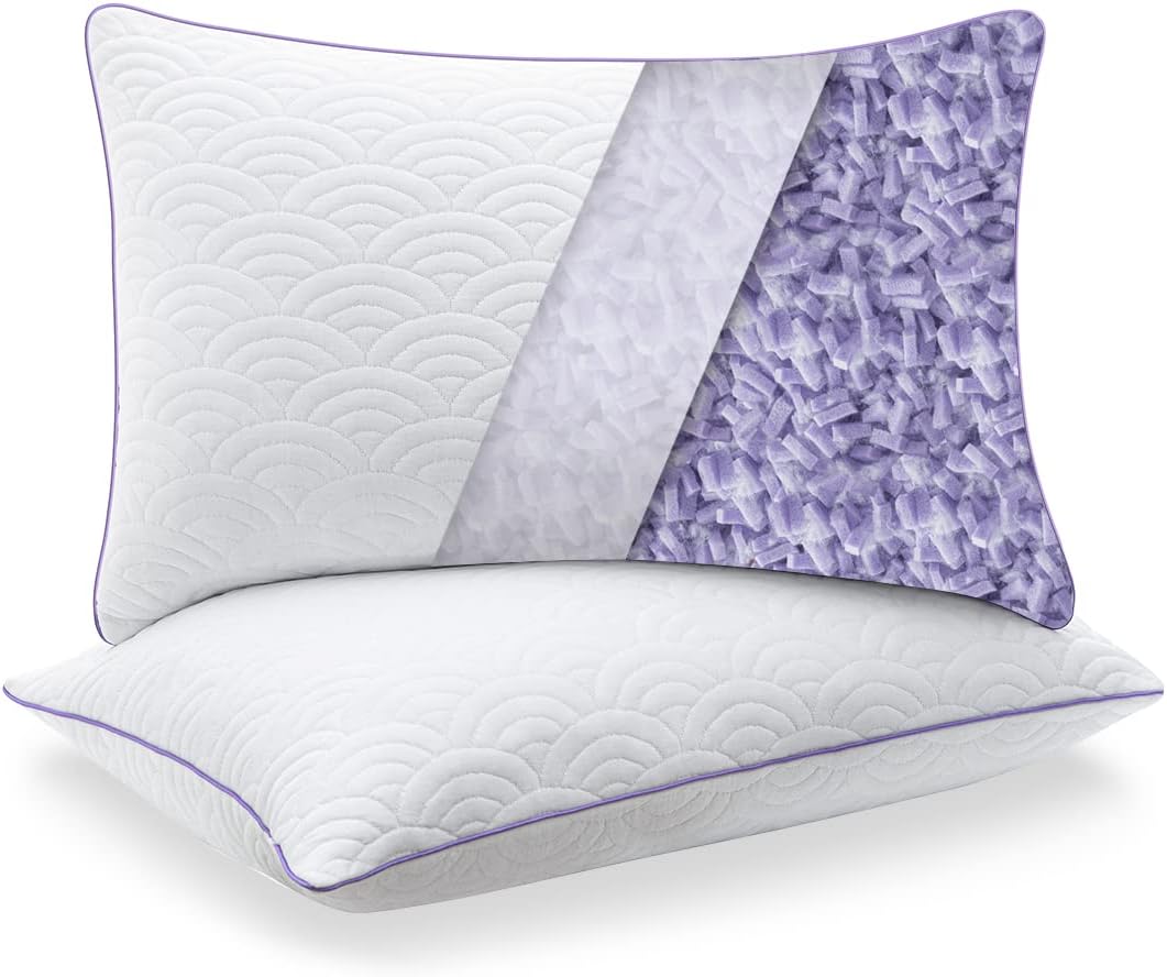 Memory Foam Pillows Standard Size Set of 2 Adjustable Cool Pillow for Side Back Stomach
