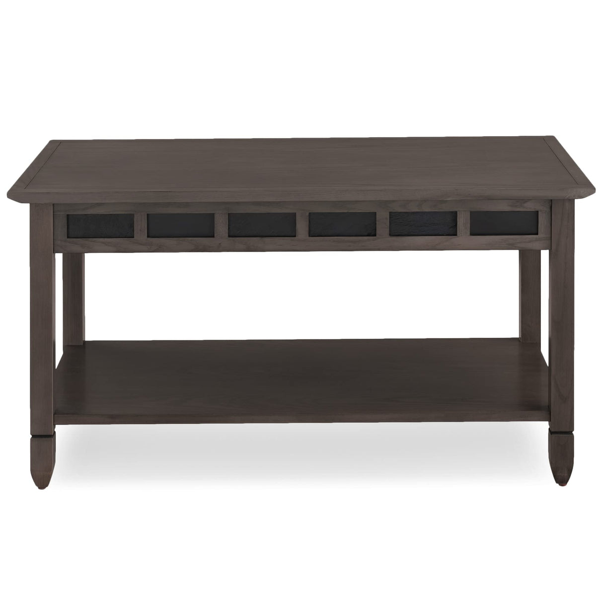 10058-GR Rustic Coffee Table with Shelf, Smoke Gray/Black Slate Stone