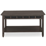 10058-GR Rustic Coffee Table with Shelf, Smoke Gray/Black Slate Stone