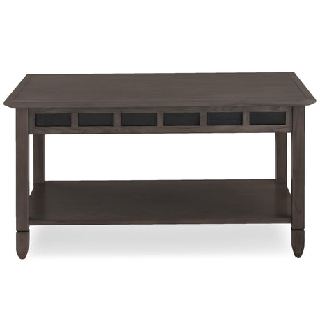 10058-GR Rustic Coffee Table with Shelf, Smoke Gray/Black Slate Stone