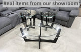 Contemporary Oval 3-Piece Occasional Table Set includes Glass Coffee Table