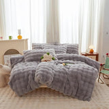 Rabbit Plush Gray White Faux Fur Duvet Cover Comforter Cover Queen