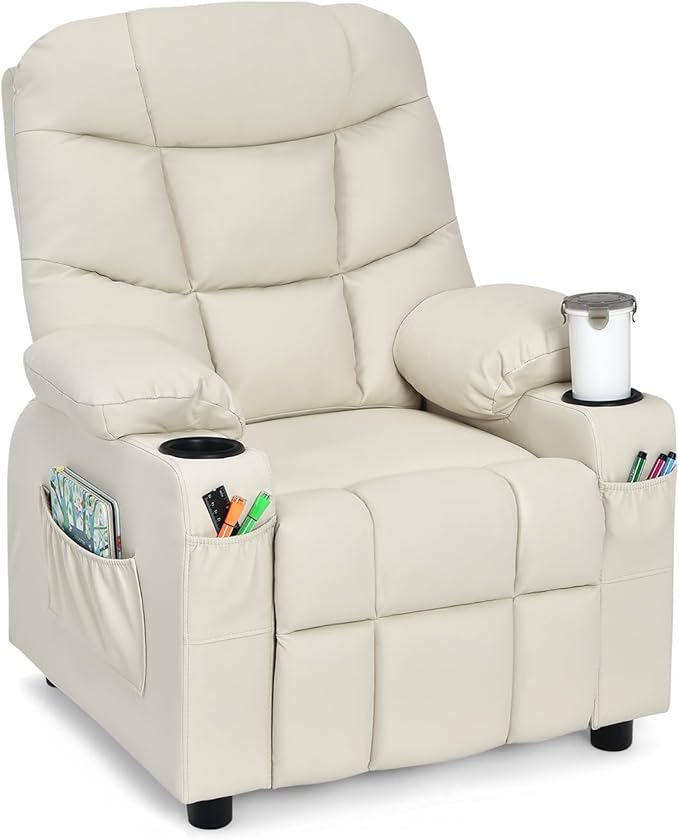 Kids Recliner Chair w/Cup Holder& Side Pockets, Children Recliner w/Comfortable