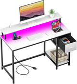 Gaming Desk with LED Lights and Power Outlets 39 inch Computer Desk with Fabric