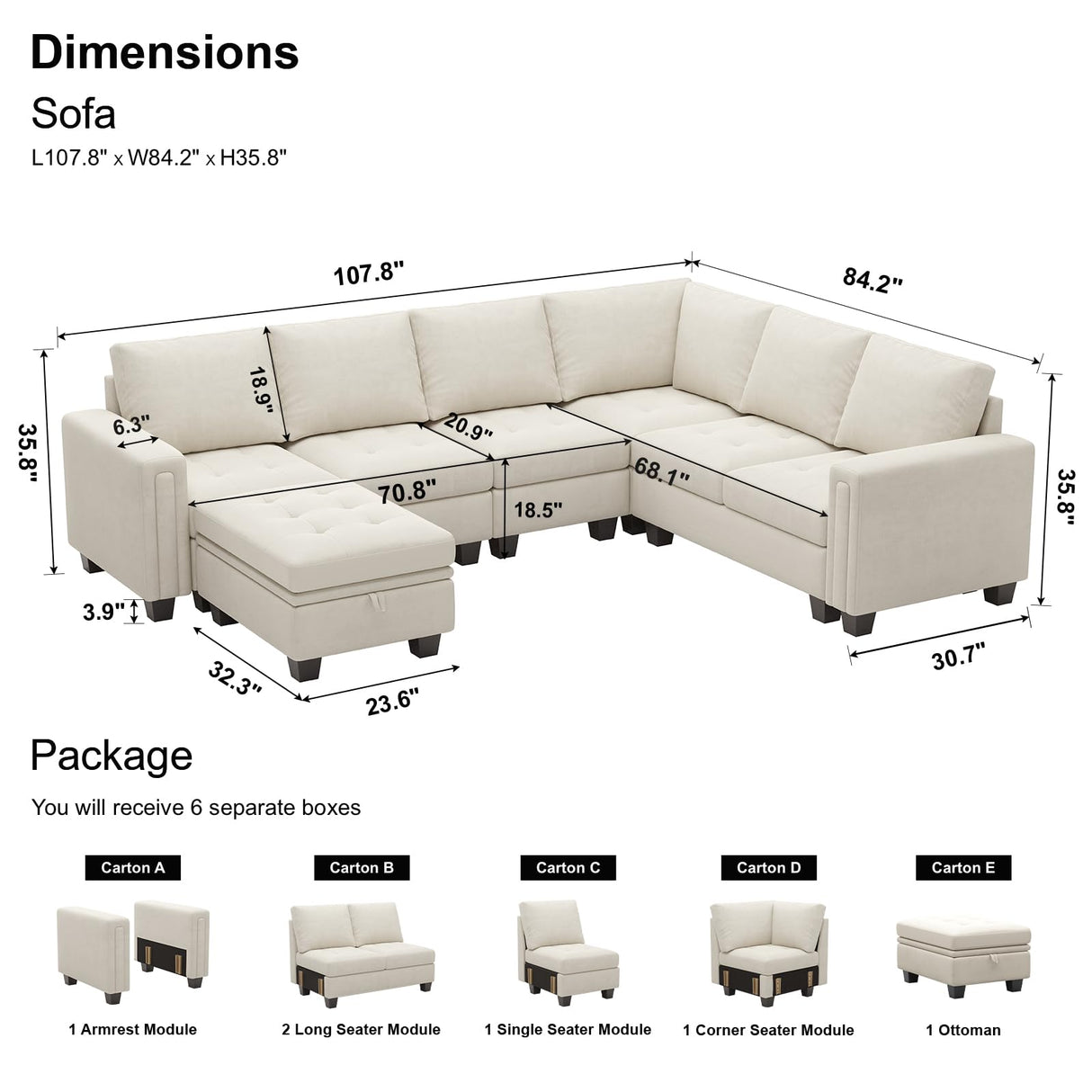 Modular Sectional Sofa Couch 7-Seater Convertible Sectional Sofa Velvet