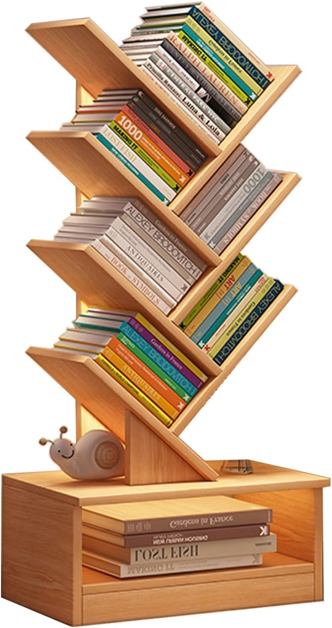 Book Tree with Wooden Drawer, Tree Bookshelf, Modern Book Storage, Free Standing Book Shelf