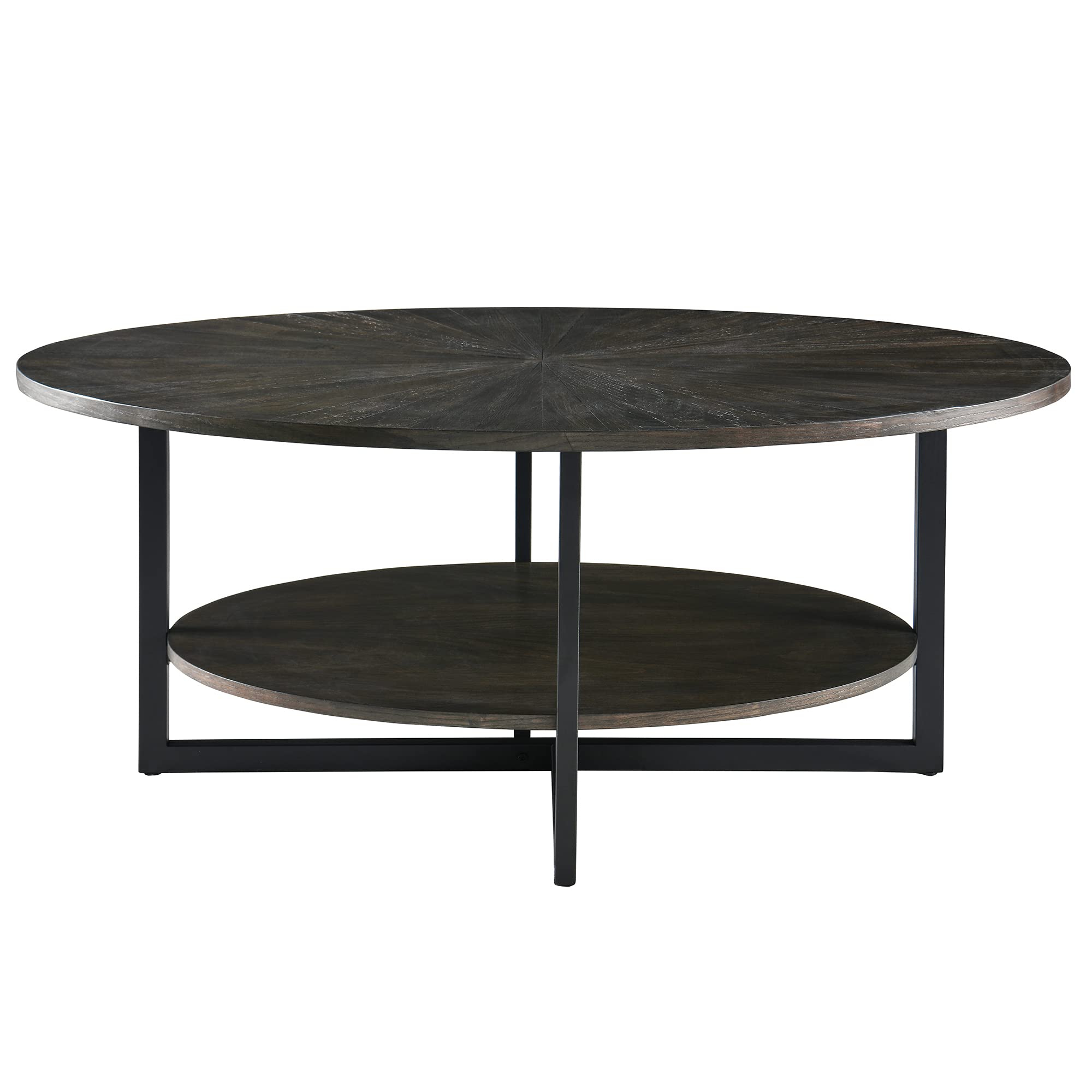 Oval Coffee Table with Storage Shelf, 43.3” Farmhouse Sofa Center Table