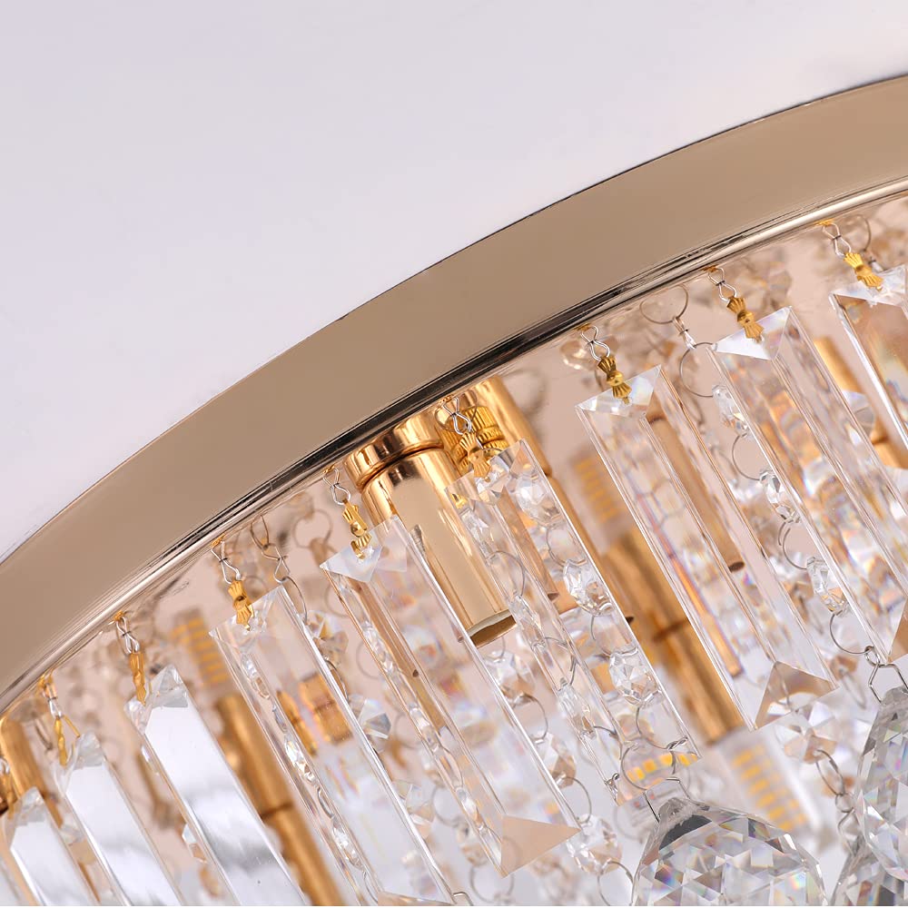 Mini Crystal Chandelier Ceiling Light,Flush Mount Modern Round K9 Crystal Raindrop