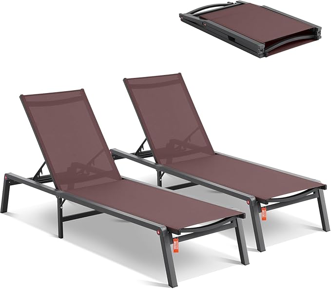 2 Pcs Chaise Lounge Chairs Outdoor, Aluminum Patio Lounge Chairs