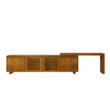 LUMISOL Extendable TV Stand with 2 Doors, Media Extendable Console TV Table for TVs up to 75” Farmhouse Entertainment Cabinet with Storage and Adjustable Shelves for Living Room, Brown Ebony