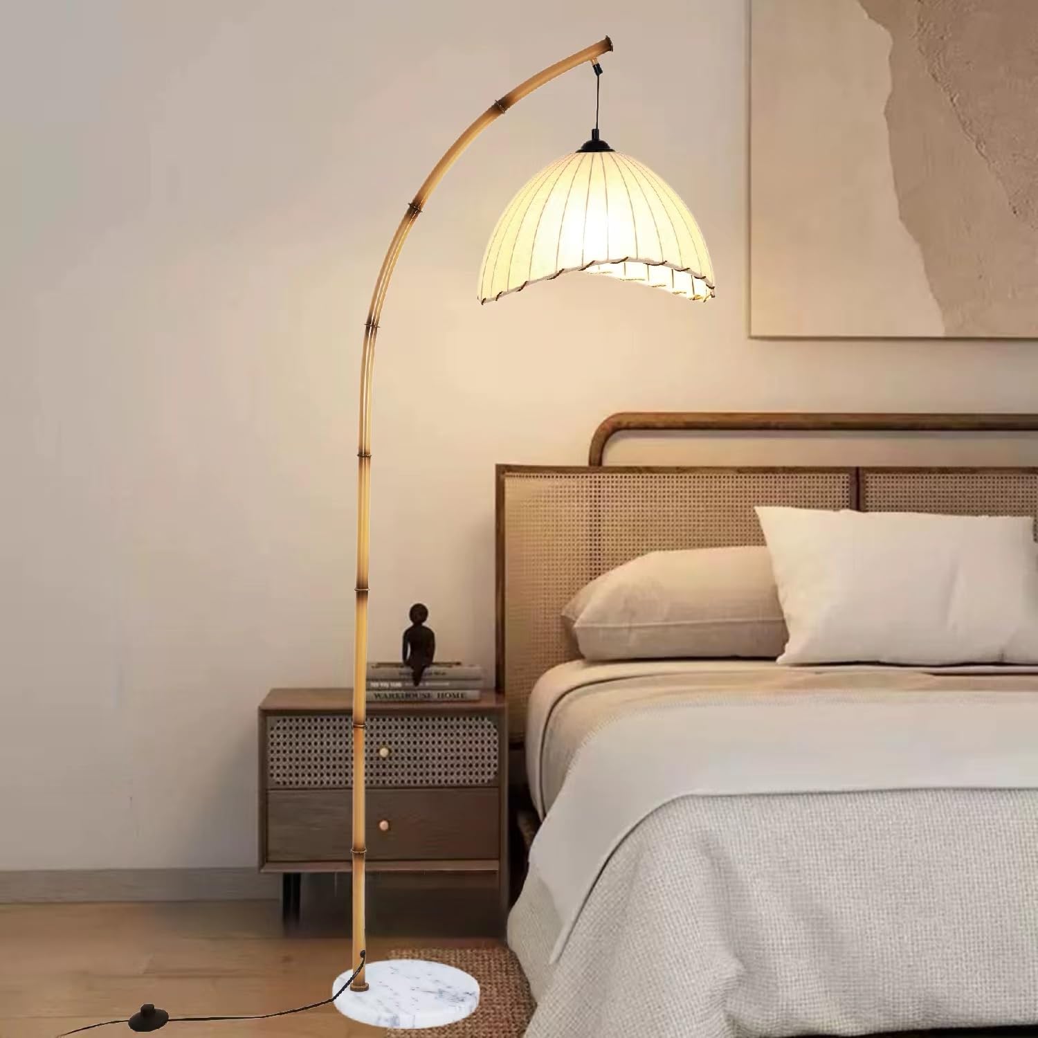 Floor lamp Mid Century Rattan Retro Floor lamp Bohemian Style LED Tall lamp for Living