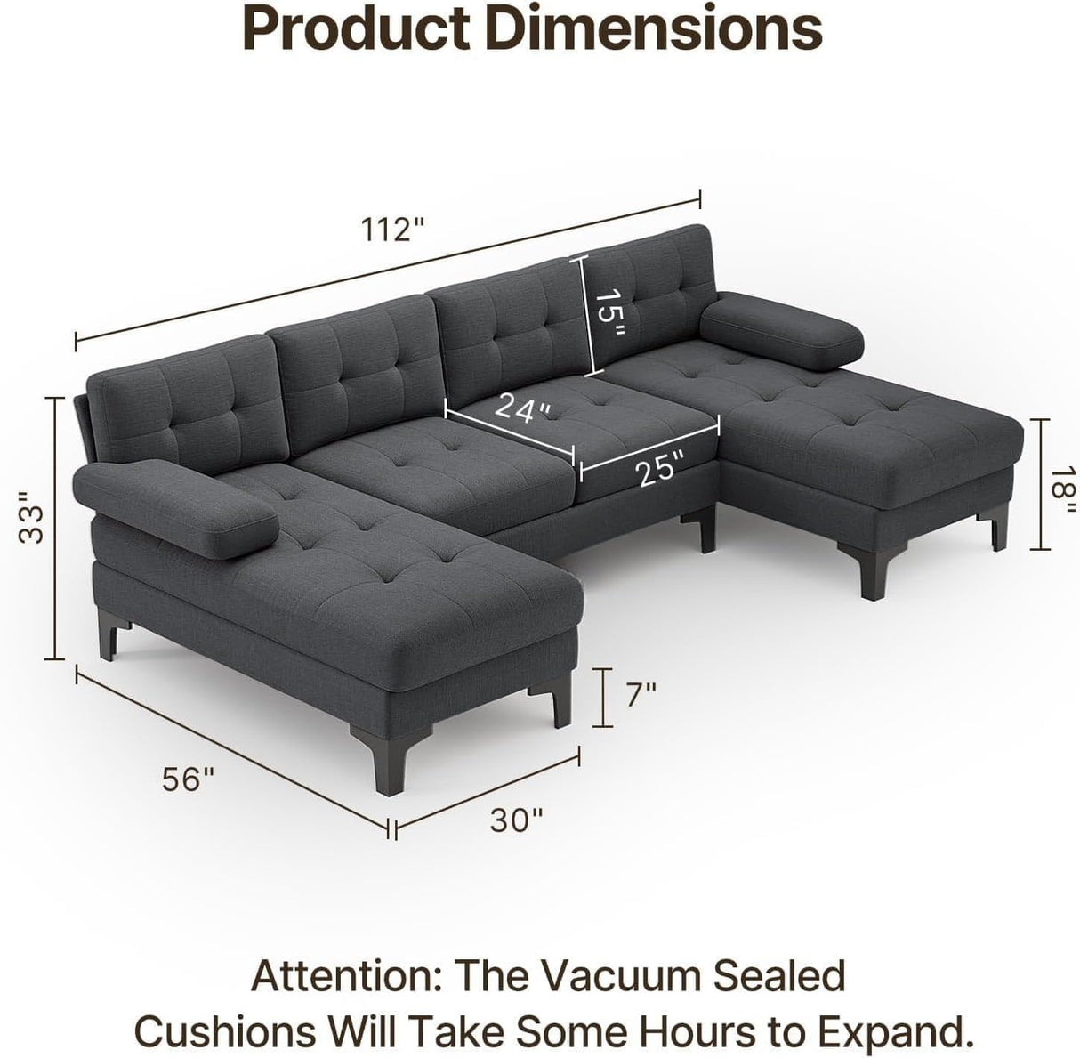 Sectional Couches for Living Room, U-Shaped Sofa Couch with Linen Fabric