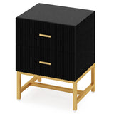 Modern Nightstand with 2 Big Striped Drawers, Tall Bed Side Table Wood Metal End Table