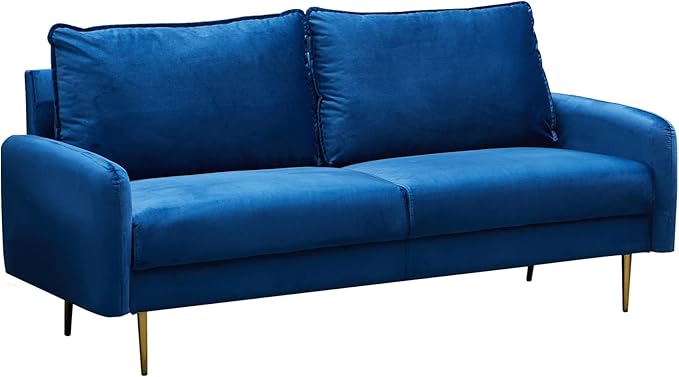 Velvet Loveseat Modern Sofa Tufted Couch with Metal Legs for Living Room, Bedroom, Office, Playroom - Prussian Blue