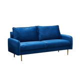 Velvet Sofa Modern Couch Tufted Loveseat with Metal Legs for Living Room, Bedroom, Office, Playroom - Space Blue