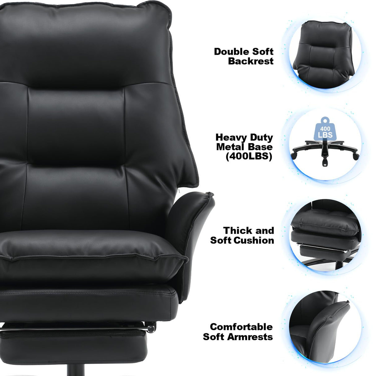 Big and Tall Office Chair 400lbs, 160°Reclining Executive Desk Chair with Foot Rest,