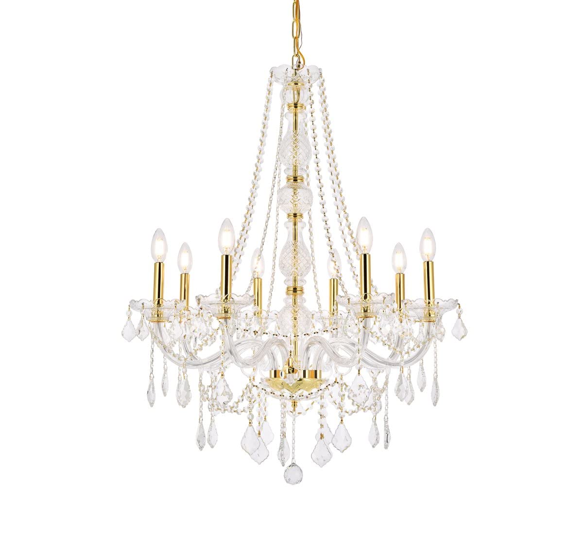 Elegant Lighting 7858D28G/RC Royal Cut Clear Crystal Verona 8-Light, Single-Tier Crystal Chandelier, 28" x 34", Finished in Gold with Clear Crystals