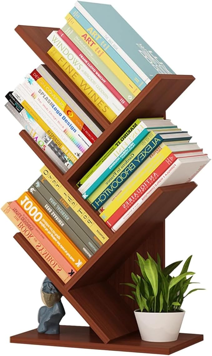 Tree Bookshelf - Multipurpose Countertop Hutch Bookshelf, Floor Standing Bookcase 4 Tier Storage Rack, Freestanding Floor Free Desktop Bookshelf, Display Book Magazine CDs Rack, Bearing 8Kg (Color :