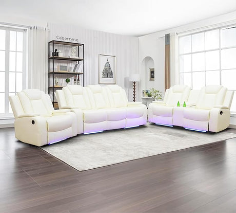 Leather Recliner Sofa Set with LED Lights,Power Reclining Sofa and Loveseat Set