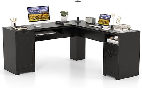 66" x 66" L-Shaped Office Desk with Keyboard Tray, Spacious Corner Computer