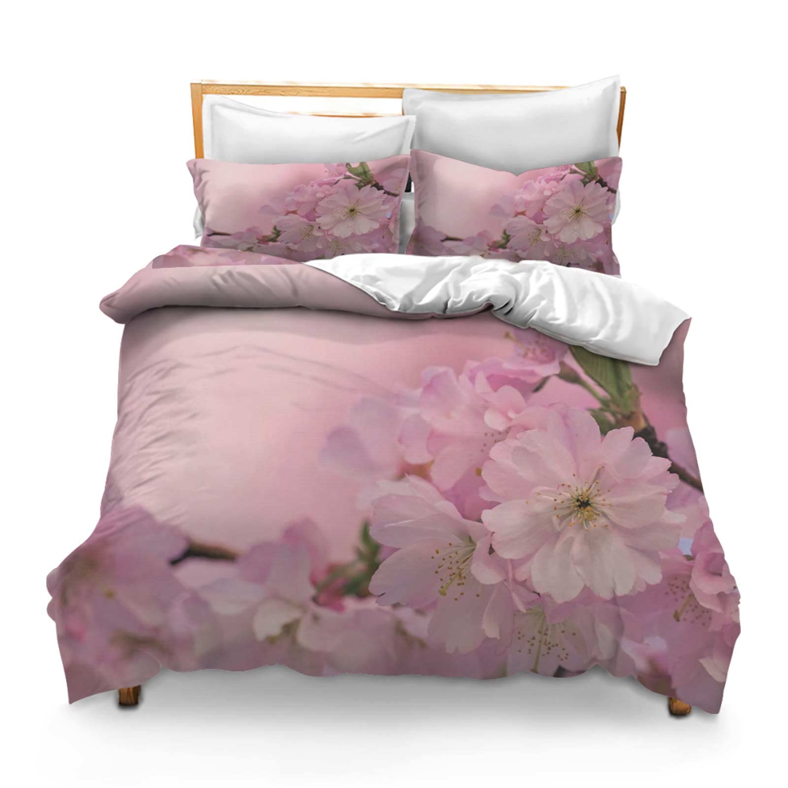 Printed Comforter Cover Set King Size Cherry Blossom Petals Plant Tree Blossom Nature