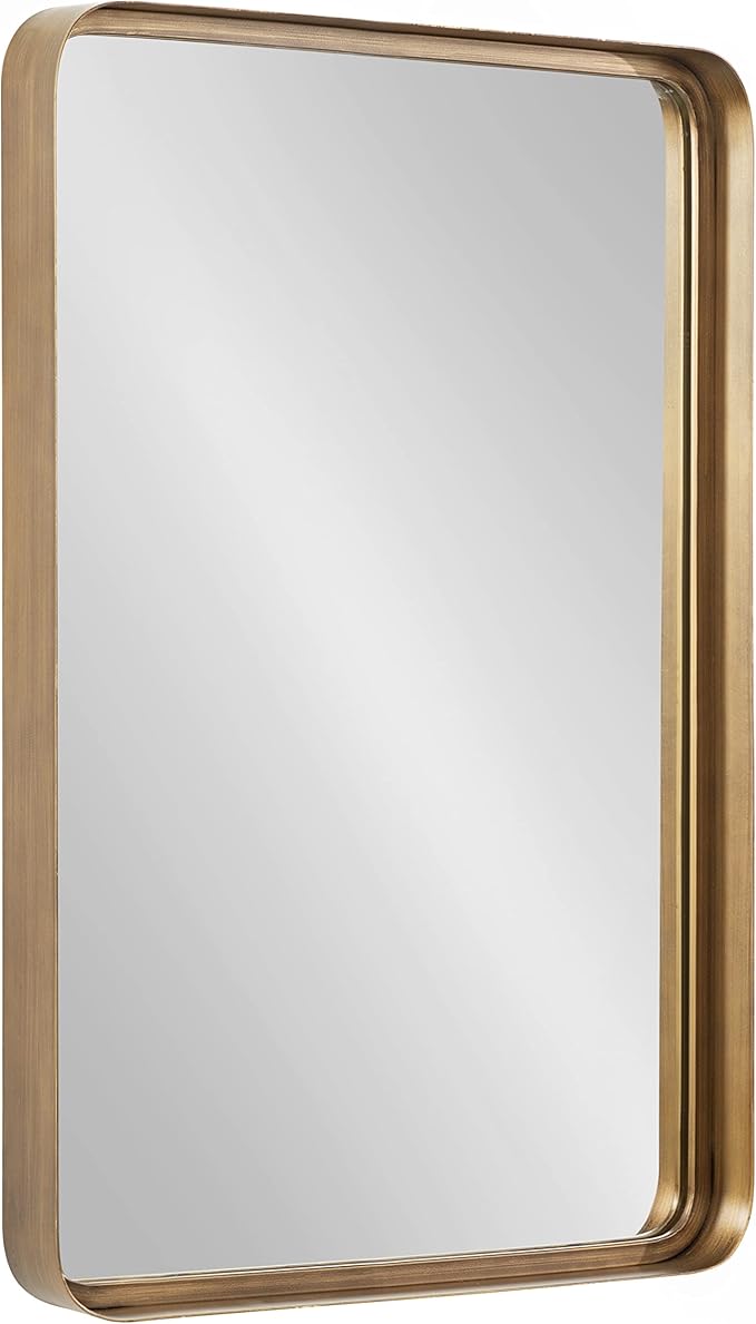 Armenta Modern Soft Rectangle Metal Framed Mirror, 20 x 42, Gol