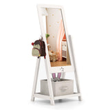 White Kids Full Length Mirror, Princess Free-Standing Dressing Mirror w/Bottom Shelf