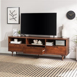 Walker Edison Millie Mid Century Modern 3 Drawer Solid Wood Low Stand for TVs up to 80 Inches, 70 Inch, Walnut