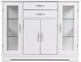 Sideboard Buffet Server Storage Cabinet W/ 2 Drawers, 3 Cabinets and Glass Doors