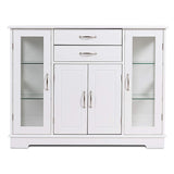 Sideboard Buffet Server Storage Cabinet W/ 2 Drawers, 3 Cabinets and Glass Doors