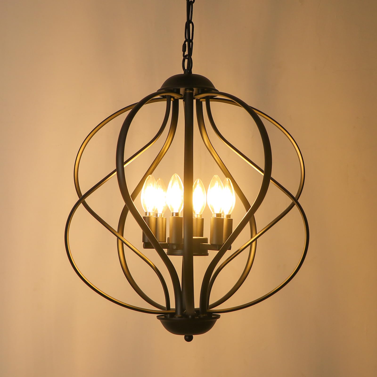 6-Light Black Chandelier, 18.9'' Modern Hanging Pendant Lights Kitchen Island