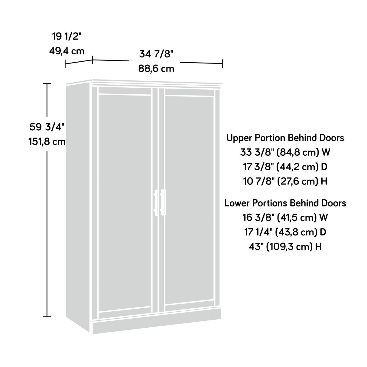 Aspen Post Storage Cabinet, L: 34.88" x W: 19.45" x H: 59.76", Prime Oak Finish