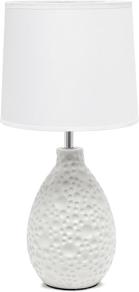 LT2003-BLU Textured Stucco Ceramic Oval Table Lamp with White Fabric Shade, Blue