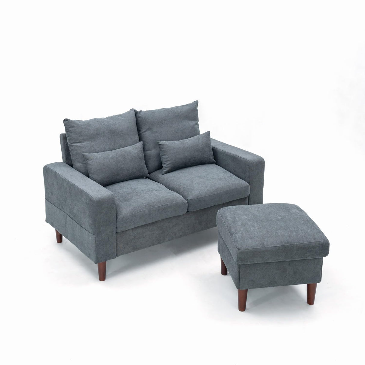 Loveseat 2 Seat Sofa Couch with Ottoman Footstool, Small Corner L Shaped Sofa for Living Room Office,Tool-Free Assembly in Gray