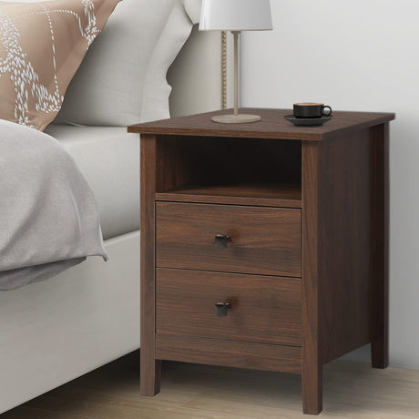 LTMEUTY Set of 2 Nightstand - Bedroom Bedside Tables, Wooden Nightstands with Drawers (Brown, 2-Drawer)